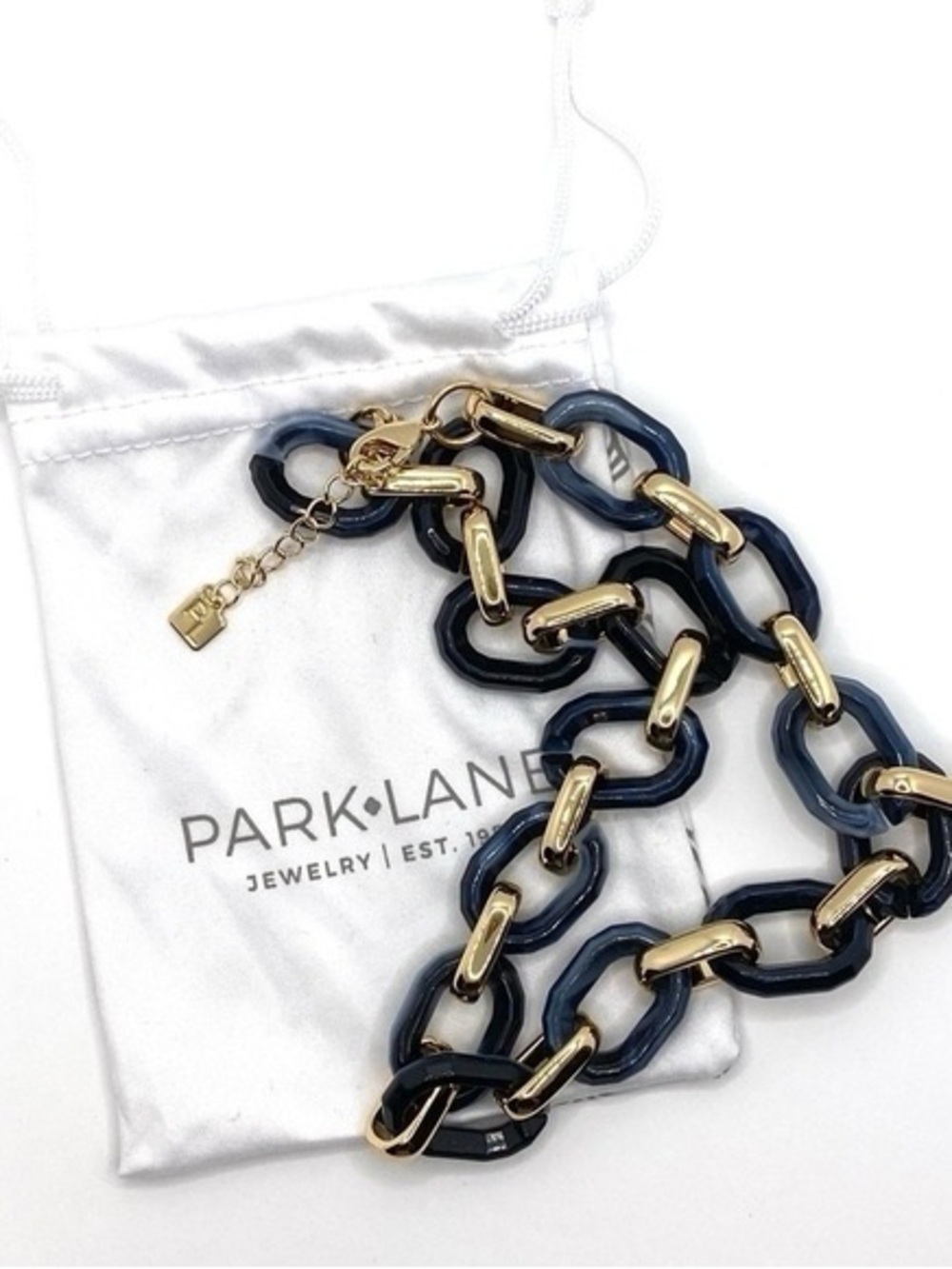 Park Lane Roman Chain Link Necklace Navy Gold NWT Statement Adjustable - Picture 2 of 3